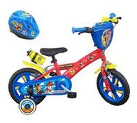 Vélo enfant - Modèle 12'' Pat Patrouille pour garçon de taille 85 à 100 cm équipé de 2 freins, 2 stabilisateurs, plaque avant décorative, bidon arrière + Casque Pat Patrouille Rouge, Bleu et Jaune G