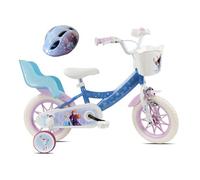 Vélo Enfant 12'' REINE DES NEIGES ( taille < 90/95 cm ) équipé de 1 frein avec stabilisateurs à molettes + Casque Inclus !! Rose/Blance G