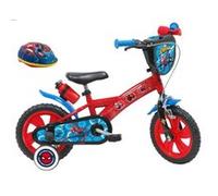 Vélo enfant - Modèle 12'' Spiderman pour garçon de taille 85 à 100 cm équipé de 1 frein, 2 stabilisateurs, plaque avant décorative, bidon arrière + Casque Spiderman Rouge/Bleu G