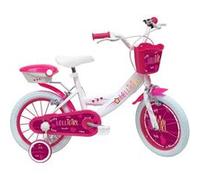 Generique Vélo 14'' Lolli Girl – 95–105 cm, stabilisateurs, 2 freins, panier, Blanc & Rose Fuchsia G