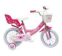 Vélo enfant - Modèle 14'' Pat Patrouille pour fille de taille 95 à 105 cm avec stabilisateurs, 2 freins & Panier avant et Porte poupée Rose & Blanc G