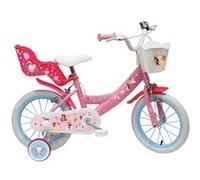 Vélo enfant - Modèle 14'' Princesses de Disney pour fille de taille 95 à 105 cm avec stabilisateurs, 2 freins & Panier avant et Porte poupée Rose & Blanc G