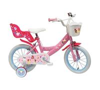Vélo enfant - Modèle 14'' Princesses de pour fille de taille 95 à 105 cm avec stabilisateurs, 2 freins & Panier avant et Porte poupée