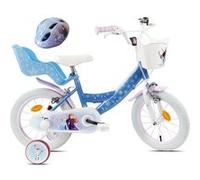 Vélo enfant - Modèle 14'' Reine des Neiges de Disney pour fille de taille 95 à 105 cm avec stabilisateurs, 2 freins & Panier avant et Porte poupée &