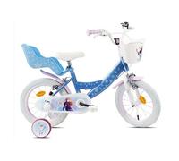 Vélo enfant - Modèle 14'' Reine des Neiges de pour fille de taille 95 à 105 cm avec stabilisateurs, 2 freins & Panier avant et Porte poupée