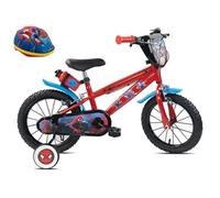 Vélo enfant - Modèle 14'' Spiderman par Marvel de Disney pour garçon de taille 95 à 105 cm avec stabilisateurs, 2 freins, Casque inclus Rouge et noir avec stickers