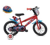 Vélo enfant - Modèle 14'' Spiderman par Marvel de Disney pour garçon de taille 95 à 105 cm avec stabilisateurs, 2 freins, Casque inclus Rouge et noir avec stickers