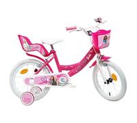 Vélo enfant - Modèle 16'' Barbie pour fille par Mattel de taille 100 à 120 cm avec stabilisateurs, 2 freins & Panier avant et Porte poupée