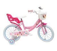 Vélo enfant - Modèle 16'' Princesses de Disney pour fille de taille 100 à 120 cm avec stabilisateurs, 2 freins & Panier avant et Porte poupée Rose & Blanc G