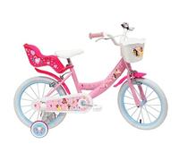 Vélo enfant - Modèle 16'' Princesses de pour fille de taille 100 à 120 cm avec stabilisateurs, 2 freins & Panier avant et Porte poupée