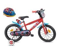 Vélo enfant - Modèle 16'' Spiderman par Marvel de Disney pour garçon de taille 100 à 120 cm avec stabilisateurs, 2 freins, + Casque inclus Rouge et noir avec stickers