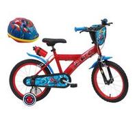 Vélo enfant - Modèle 16'' Spiderman par Marvel de Disney pour garçon de taille 100 à 120 cm avec stabilisateurs, 2 freins, Bidon arrière + Casque inclus Rouge, Bleu & Noir G