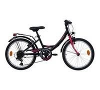 Vélo enfant - Modèle 20'' pour fille de taille 120 à 140 cm - cadre rigide acier - 6 vitesses et équipement city Noir avec Stickers Fuchsia G