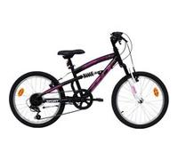 Vélo enfant - Modèle 20'' Tout Suspendu pour fille de taille 120 à 140 cm - Frein V brake - 6 Vitesses - Poignée Tournante - Shimano TY21 Noir avec Stickers Fuchsia G