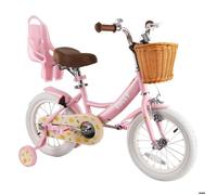 Velo Enfant Rully 005 14 Pouces Rose - Bicyclette Fille 3-5 Ans Stabilisateurs Panier et Siège de Poupée