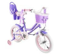 Vélo Enfant Rully - 12 pouces - 2-4 ans - Stabilisateurs - Guidon/Selle réglables - Siège Poupée & Panier - Violet