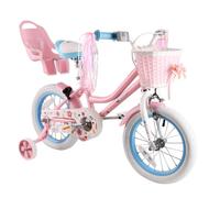 Vélo Enfant Rully - 14 pouces - 3-5 ans - Stabilisateurs - Guidon/Selle réglables - Siège Poupée & Panier - Rose