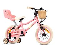 Vélo Enfant - Sun Baby LOOFI - Roues 14"" - 3 à 5 ans - léger 6.6 kg, siège pour poupée, roues d'appui, panier - Rose