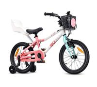 Vélo Enfant - Sun Baby LOOFI - Roues 16"" - 4 à 6 ans - léger 6.9 kg, siège pour poupée, roues d'appui, panier - Blanc-Rose-Menthe