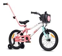 Vélo Enfant - Sun Baby LOOFI - Roues 16"" - 4 à 6 ans - léger, roues d'appui, panier, sonnette, autocollants - Blanc-Rose-Menthe