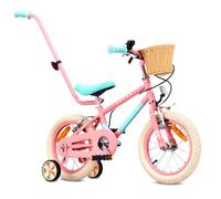 Vélo Enfant - Sun Baby LOVEL - Roues 14 - 3-5 Ans - roues latérales, panier, sonnette, cache-chaîne, poignée - Rose-Menthe
