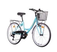 Vélo VTC 24 enfant fille Discovery Adventures 6 Vitesses avec dérailleur Shimano, Freins V-Brake + équipement City Bleu Turquoise G