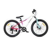 Vélo enfant, VTT - Verdant Bike - Roues 24"" - 8 à 12 ans - cadre en acier - freins à disque - amortisseur - Blanc Rose Menthe