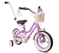 Vélo fille 12 pouces cloche roues supplémentaires barre de poussée Heart Bike violet Sun Baby