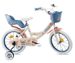 Vélo Fille16'' Fille Licence Stitch de Disney - 2 Freins Caliper - Pneus Gonflables - Panier Avant - Porte-poupée arrière - Garde-Boue - 2 Stabilisateurs, Beige