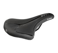 Road/MTB Saddle, VELO - FIT Athlete BC, L, 277 x 155 mm, Black with Silver Stripes, on Card