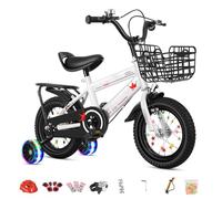 Vélo for Enfants avec Roues d'entraînement for garçons et Filles de 2 à 9 Ans, vélo for Enfants avec stabilisateurs, vélo d'équilibre avec Panier et Garde-Boue, vélo for débutants, siège(White,115cm)