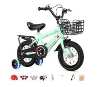 Vélo for Enfants avec Roues d'entraînement for garçons et Filles de 2 à 9 Ans, vélo for Enfants avec stabilisateurs, vélo d'équilibre avec Panier et Garde-Boue, vélo for débutants, siège(Green,121cm)