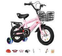 Vélo for Enfants de 2 à 9 Ans, garçons et Filles, avec stabilisateurs et Sonnette, avec Panier et Garde-Boue, vélo for débutants, siège réglable.(Pink,115cm)
