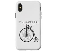 Vélo grand-bi. Je te ferai la course, cycliste rigolo Coque pour iPhone X/XS
