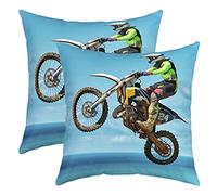 Vélo Hors Route Décoratif Lot De 2 Housses de Coussin Sports Extrêmes Taies d'oreiller 60x60cm Doux Racing Motocross Driver Taie Oreiller Motos Housse Coussins