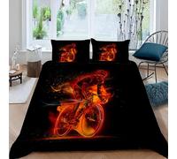 Vélo Housse de Couette 140x200 Imprimé 3D Flamme Parure de lit 1 Personnes Ado Fille Enfants Microfibre Literie 3 pièces avec Fermeture Éclair et 2 Taies d'oreiller 50x75