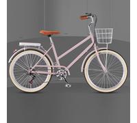 Vélo hybride pour jeunes filles et femmes, navetteur urbain à 6 vitesses avec panier avant et porte-bagages arrière, freins sensibles pour une conduite sûre