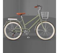 Vélo hybride pour jeunes filles et femmes, navetteur urbain à 6 vitesses avec panier avant et porte-bagages arrière, freins sensibles pour une conduite sûre