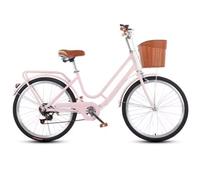 Vélo hybride pour jeunes filles et femmes, vélo de banlieue urbaine à 6 vitesses avec panier avant et porte-bagages arrière, freins sensibles pour une conduite sûre