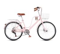 Vélo hybride pour jeunes filles, navetteur urbain à 7 vitesses avec panier avant et porte-bagages arrière, freins à double disque pour une conduite sûre