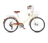 Vélo hybride pour jeunes filles, navetteur urbain à 7 vitesses avec panier avant et porte-bagages arrière, freins à double disque pour une conduite sûre
