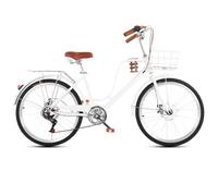 Vélo hybride pour jeunes filles, navetteur urbain à 7 vitesses avec panier avant et porte-bagages arrière, freins à double disque pour une conduite sûre