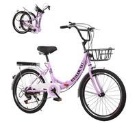 Vélo Pliant 20/22/24/26 Pouces, VTT et vélo de Ville Unisexe pour Adulte, Acier à Haute teneur en Carbone, 7 Vitesses, vélo Pliable Haut de Gamme pour Femme, Hauteur réglable (Violet, 26 Pouces)