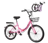 Vélo Pliant 20/22/24/26 Pouces, VTT et vélo de Ville Unisexe pour Adulte, Acier à Haute teneur en Carbone, 7 Vitesses, vélo Pliable Haut de Gamme pour Femme, Hauteur réglable (Rose, 26 Pouces)