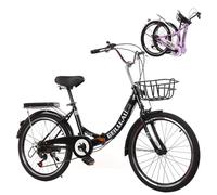 Vélo Pliant 20/22/24/26 Pouces, VTT et vélo de Ville Unisexe pour Adulte, Acier à Haute teneur en Carbone, 7 Vitesses, vélo Pliable Haut de Gamme pour Femme, Hauteur réglable (Noir, 26 Pouces)