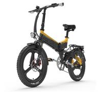 Vélo pliant electrique Lankeleisi G650, Moteur 500W Batterie 48V12.8AH Pneus 20x2.4, 35Km/h Autonomie PAS 110Km, Tout suspendu Jaune