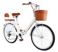 Vélo pliant pour femme, vélos hybrides à 7 vitesses, vélo de ville à cadre bas, vélos tandem, siège arrière en éponge avec dossier et filet d'enjoliveur, vélos de banlieue à pédales confortables