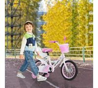 Vélo pour Enfant 14" - avec Roue auxiliaire Amovibles, Pneus en Caoutchouc, Siège réglable - Cadre en Acier Carbone- Décalcomanies Mignonnes - rétroviseurs- Blanc