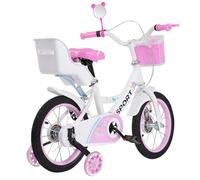 Vélo pour enfant, 14 ", avec roue auxiliaire, pour enfants à partir de 5 à 8 ans, garçons et filles, hauteur réglable, pour l'entraînement en plein air,Sièges arrière, rétroviseurs 14 pouces - blanc