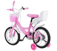 Vélo pour Enfant de 14 Pouces avec Roue auxiliaire,Velo Enfant 3-5 Ans Garcon vélo Fille, Sièges arrière, rétroviseurs, panier-14 Pouces - Rose